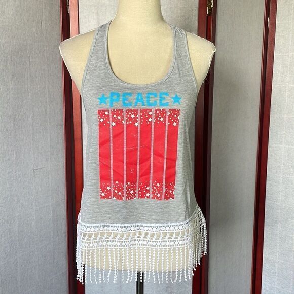 Celebrate Patriotic Juniors Tank Top w/Fringe on the Bottom (Size: Medium) - Picture 1 of 12